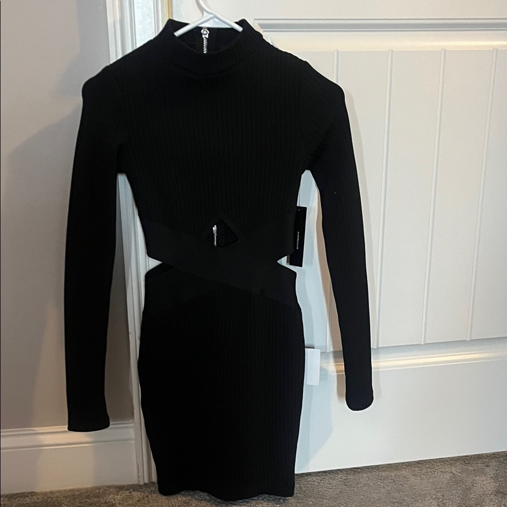 Lulu's Black Long Sleeve Cut-Out Dress
